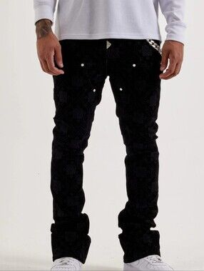 Guapi Velour Stacked Monogram Jeans - Black Size 40